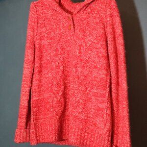 Columbia Sweater Womens Medium Red Henley Cable Knit Haskell Fisherman